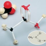 乙酸分子的空间填充以及球棒模型
